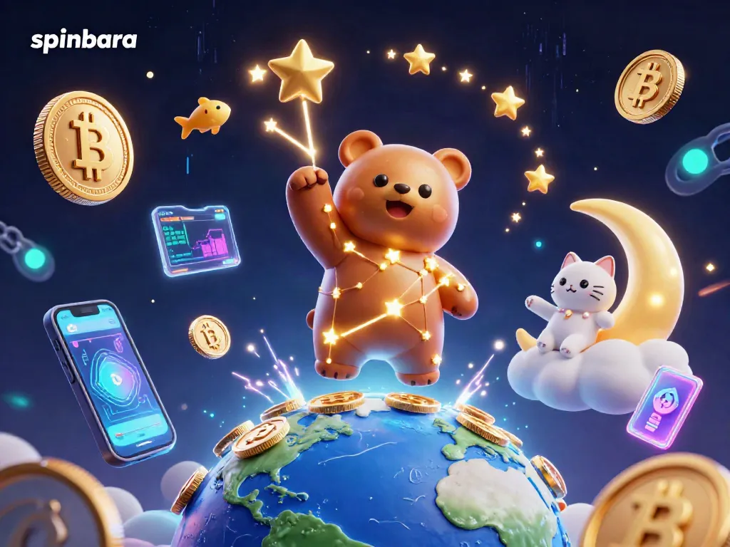 Engage with Spinbara’s vibrant casino experience featuring stunning 3D characters and cryptocurrency visuals.