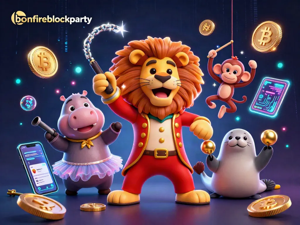 Experience the excitement of bonfireblockparty with a lively casino scene featuring vibrant characters and gaming chaos.
